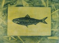 Fisch in Gr&uuml;n &Auml;tzradierung Aqua Tinta 30x40
